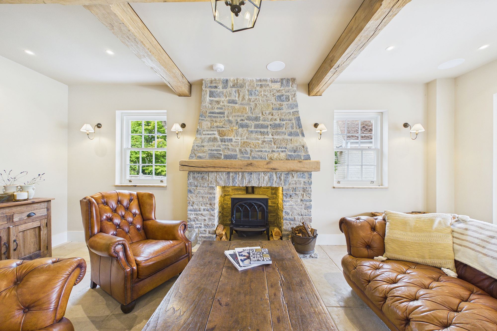 Snug with stone fireplace