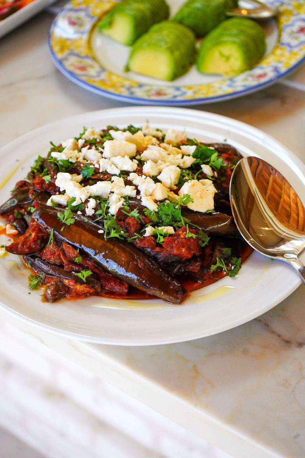 Aubergine, tomato and feta